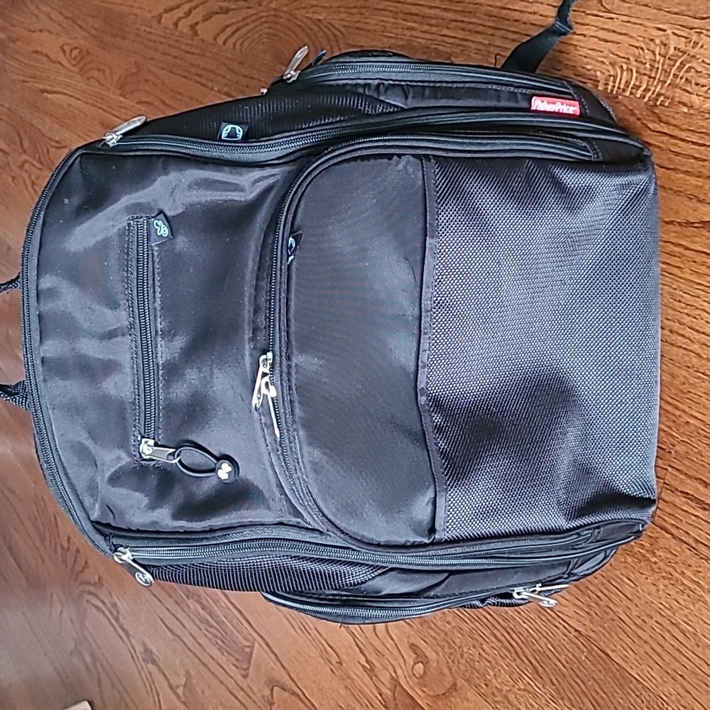Fisher Price Black Teal Lining Diaper Bag Backpack